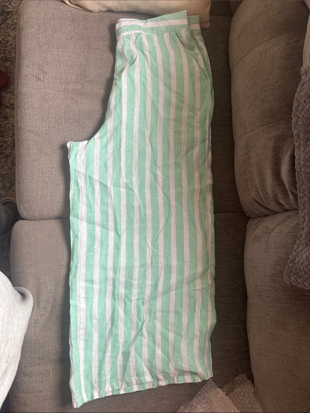 Isaac Mizrahi Mint Green and White Striped Wide Leg Pants